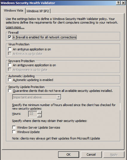 Экран 2. Назначение требований безопасности для клиентов Windows Vista