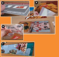 Основная задача для QS 3200— печать на листовых материалах разной толщины и жёсткости: вспененном пластике (а), прозрачных плёнках для световых коробов (с белой подложкой или без неё (б)), оргстекле и других прозрачных и непрозрачных подложках (в). Впрочем, традиционная для сверхширокоформатных устройств продукция— тоже не проблема, например, баннер (г)