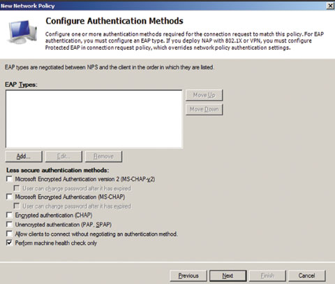 Экран 5. Настройка политики для проверки состояния безопасности клиентов через DHCP