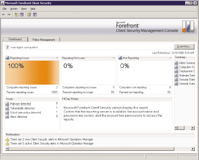 Система комплексной защиты корпоративных рабочих станций Forefront Client Security обеспечивает защиту отдельных рабочих мест и позволяет управлять защитой как настольных, так и мобильных компьютеров. При этом за адекватное состояние защиты отвечает не пользователь компьютера, а администратор