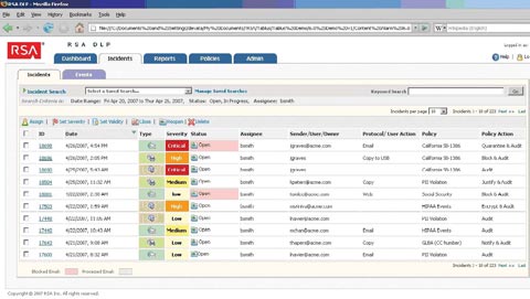 Пакет RSA Data Loss Prevention Suite способен выявлять важные данные на основе достаточно широкого набора требований и юридических норм 