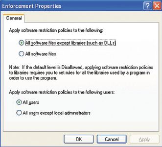 Экран 2. Просмотр параметров Enforcement для политик SRP