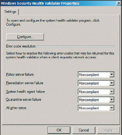 Экран 1. Настройка свойств Windows Security Health Validator