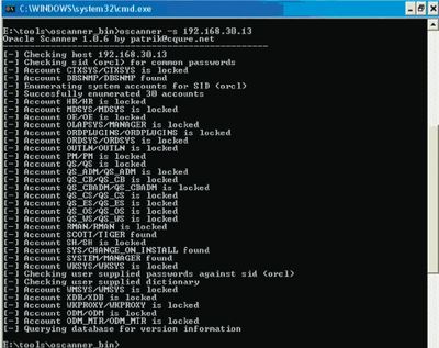Экран 3. Пример запуска утилиты oscanner на СУБД Oracle 9 R2