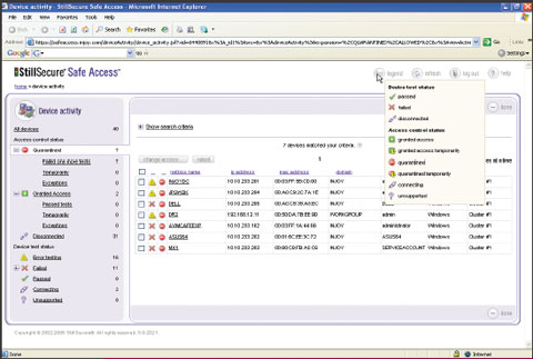 Экан 4. Меню консоли Safe Access Web и вспомогательная информация