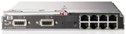 Модули HP Virtual Connect Ethernet имеют 16 гигабитных портов для подключения сетевых адаптеров лезвийных серверов и снабжены восемью гигабитными портами и двумя 10‑гигабитными интерфейсами для взаимодействия с оборудованием локальных сетей