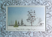 Многослойная открытка изматового небесно-голубого картона собилием орнамента изтонких линий иточек фольги. Авторская иллюстрация пофото, сделанному дизайнером всредней полосе России. Открытка создавалась для 