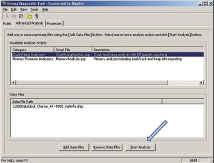 Выбор сценария для анализа информации в пользовательском дампе