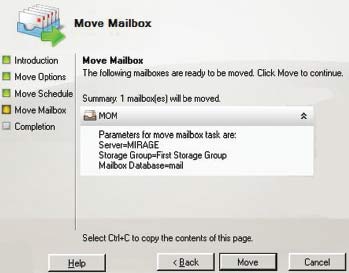 Экран 5. Сводка параметров настройки переноса почтовых ящиков