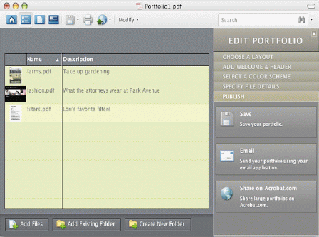 В Adobe полагают, что PDF Portfolio приобретет популярность как способ аккуратной пересылки и хранения презентаций и подобных документов, которые часто пересылают по электронной почте в виде нескольких вложений.