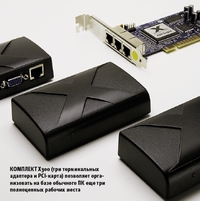 Комплект X300 (три терминальных адаптера и PCI-карта) позволяет организовать на базе обычного ПК еще три полноценных рабочих места