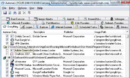 Рис. 1. Ускорьте запуск системы, удалив с помощью утилиты Autoruns нежелательные элементы из списка автозагрузки