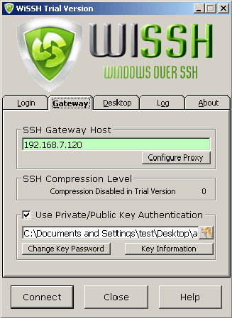 Рис. 3. Настройте клиент WiSSH на соединение через шлюз SSH