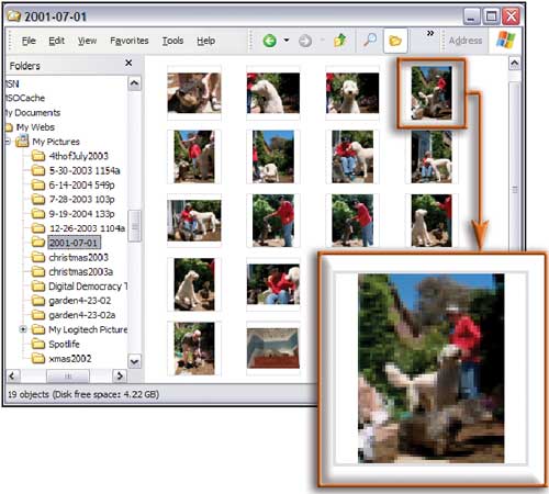 Рис. 3. Скрыв имена файлов в папке, отображающей эскизы страниц, вы увидите больше картинок
