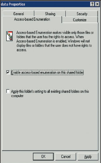 Рисунок 5. Закладка ABE в диалоговом окне свойств папки