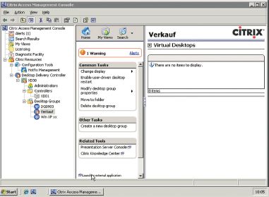 Рисунок 1. Управляющая консоль Citrix Access служит централизованным интерфейсом для администрирования виртуальных настольных систем.