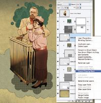 Рис. 6. Присвоение паттерна слоям,  в результате чего становится понятно, что действие верхнего слоя распространяется только на непрозрачные участки нижнего