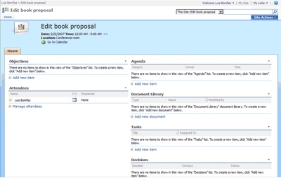 Рисунок 3. Рабочие области встреч в MOSS 2007