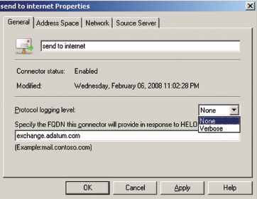 Экран 2. Определение уровня ведения журнала протокола и FQDN