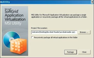 Экран 4. Выбор файла проекта SoftGrid acrobatreader.sprj из папки Acrobat Reader