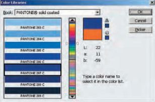 Рис. 4. С помощью Adobe Photoshop узнаем, что Pantone 287 C — это цвет со значениям L = 22; a = 11; b = -59