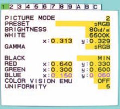 Цветовые координаты точки белого или первичных цветов изменяются в расширенном экранном меню