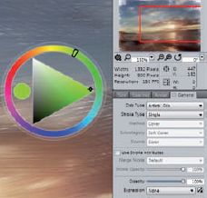 Потянув мышкой за цветовой круг наружу, можно регулировать его размеры