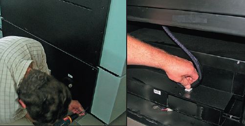 Лазеры в CТP Cron расположены отдельно от экспонирующего узла, лучи от них попадают к пластине через световоды. При необходимости лазерный диод можно заменить за вполне разумное время. Диоды располагаются в линейках по 16 шт. Припокупке можно взять меньше линеек, но с большим количеством каналов-световодов, а потом сделать апгрейд