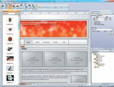 Фрагмент главной страницы сайта со вспомогательными панелями Corel Website Creator X6
