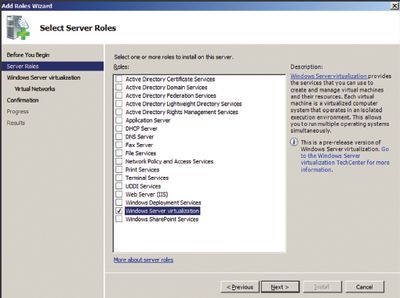 Экран 1. Установка роли Windows Server Virtualization
