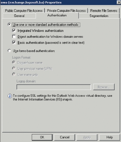 Экран 6. Обеспечение совместимости проверки подлинности Exchange и ISA Server