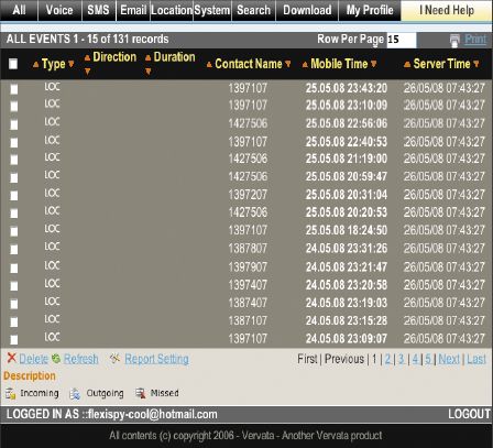 Программа FlexiSpy имеет Web-интерфейс, позволяющий просматривать подробную информацию о времени звонков, телефонных номерах и SMS-сообщениях. А если телефон поддерживает GPS, это можно использовать для получения информации о местоположении жертвы