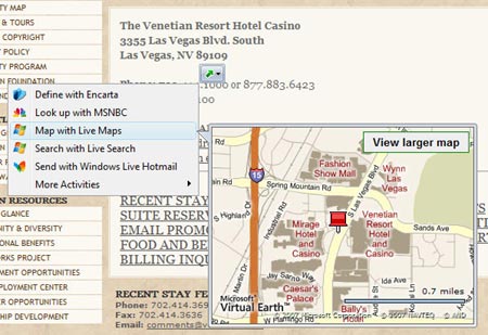 На странице сайта Internet Explorer 8 Readiness Toolkit, посвященной Activities, перечислены десятки примеров; один из них служит для поиска адресов Windows Live Maps 