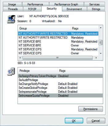 Проверка содержимого маркера доступа svc.host.exe