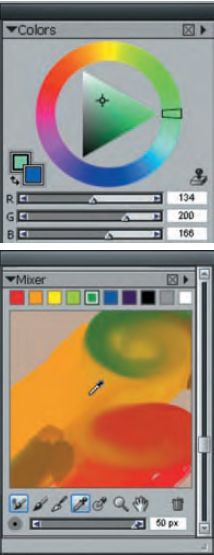 Цветовая палитра заслуживает особого внимания, поскольку содержит не только стандартную подборку цвета, но и возможность цвета смешивать, как художники на настоящей палитре