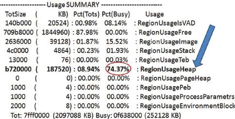 Результаты работы, выданные командой !address -summary