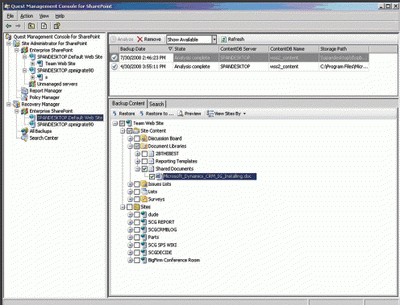 Интерфейс Recovery Manager