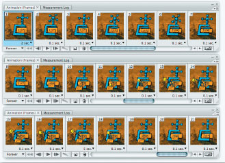 Рис. 5. Так выглядит timeline всего эпизода. На самом деле в течение 21 кадра можно показать гораздо более драматически насыщенную историю. Но этим вы займетесь самостоятельно, когда приобретете не столь уж замысловатые навыки gif-анимации