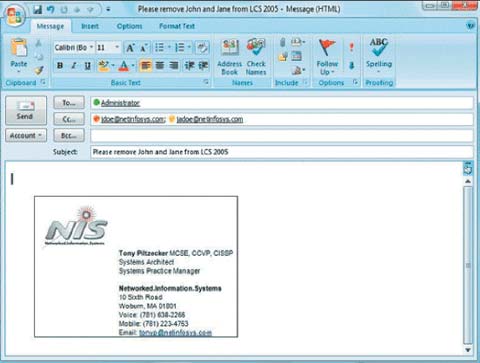 Экран. Информация о присутствии в Outlook 2008