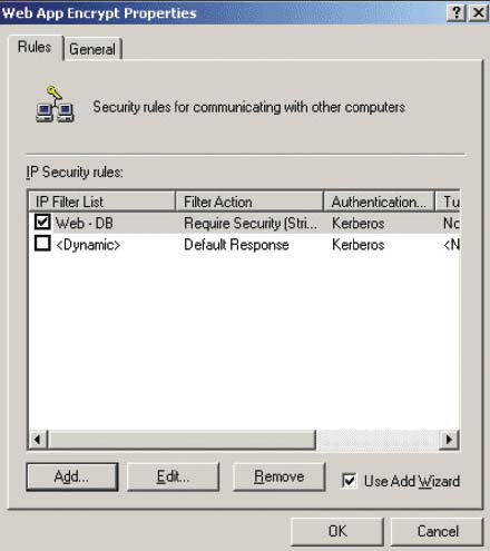 Экран 2. Диалоговое окно свойств Web App Encrypt Properties с выбранным фильтром Web — DB