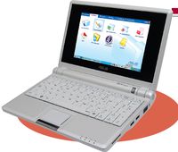 Этот малыш оснащен 7-дюймовым экраном с разрешением 800в480 точек, 4-Гбайт флЭш-накопителем (вместо привычного жесткого диска), процессором Intel Celeron и 512-Мбайт ОЗУ