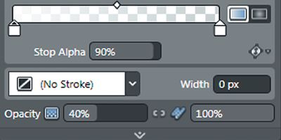 Вверху слева:выбор и заливка градиентом, установка прозрачности отдельных ключевых цветов