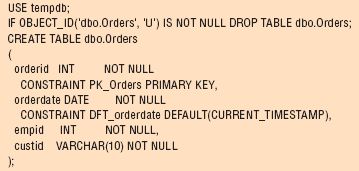 Код для создания таблицы заказов