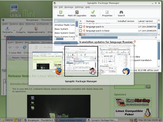 Предпросмотр содержимого открытых окон в Linux MINT Daryna