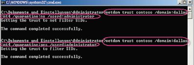 Рисунок 4. Фильтрация SID доверительных отношений деактивируется с помощью командной строки.