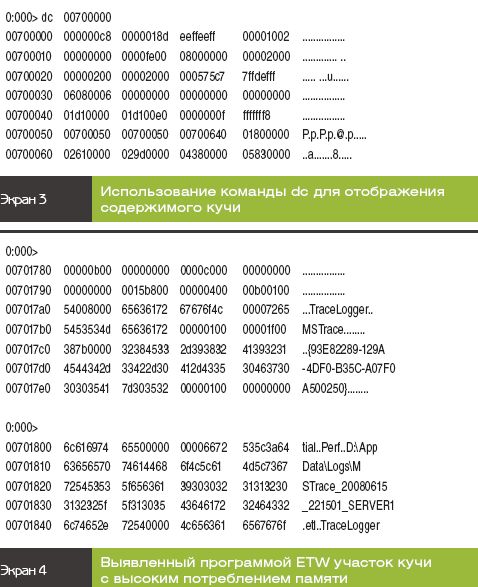 Использование команды dc для отображения содержимого кучи