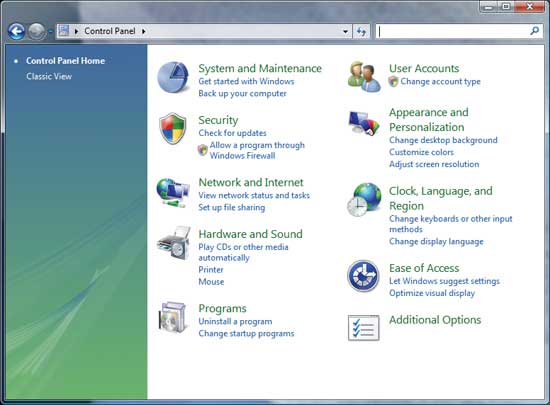 Выглядящая по-новому Панель управления предлагает различные пути к знакомым настройкам