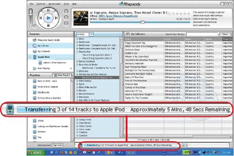 Рис. 6. Подключите свой iPod или любой другой музыкальный плеер к сервису загрузки музыки Rhapsody.