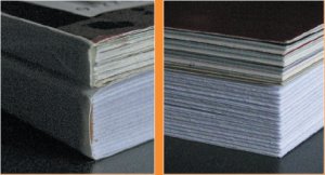 Рис. 5. Результат работы PB-501 в сравнении с журналом, скреплённым на профессиональном оборудовании и подрезанным с трёх сторон 