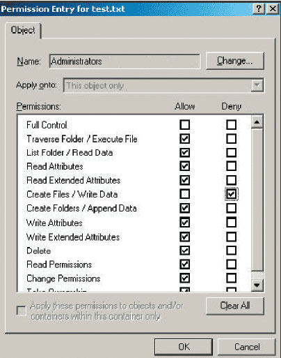 Экран 1. Установка разрешений для text.txt